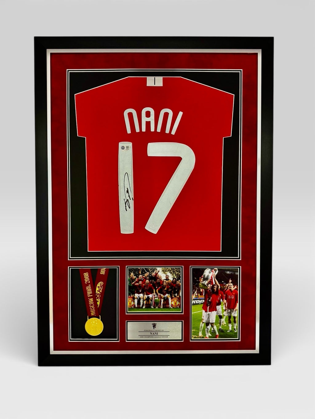 Nani Manchester United Signed Shirt 08 Moscow Final *FRAMED* PROOF & COA *RARE*