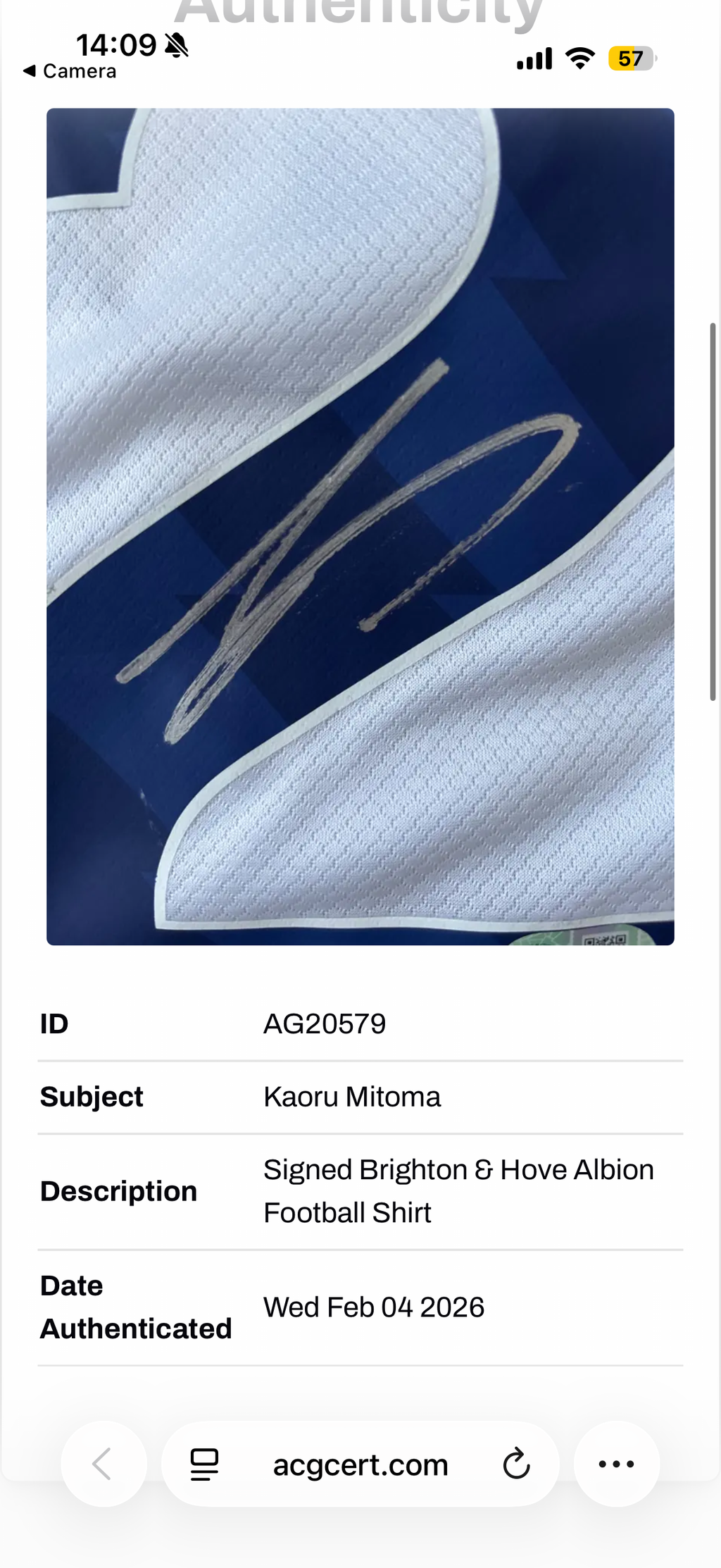 Kaoru Mitoma Brighton Signed Shirt *COA* ACG Cert Authentication