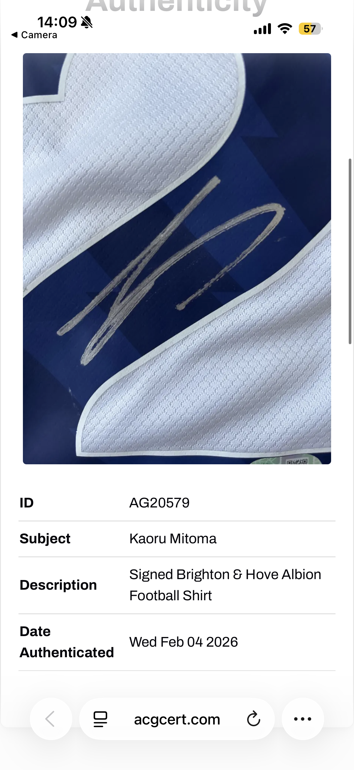 Kaoru Mitoma Brighton Signed Shirt *COA* ACG Cert Authentication