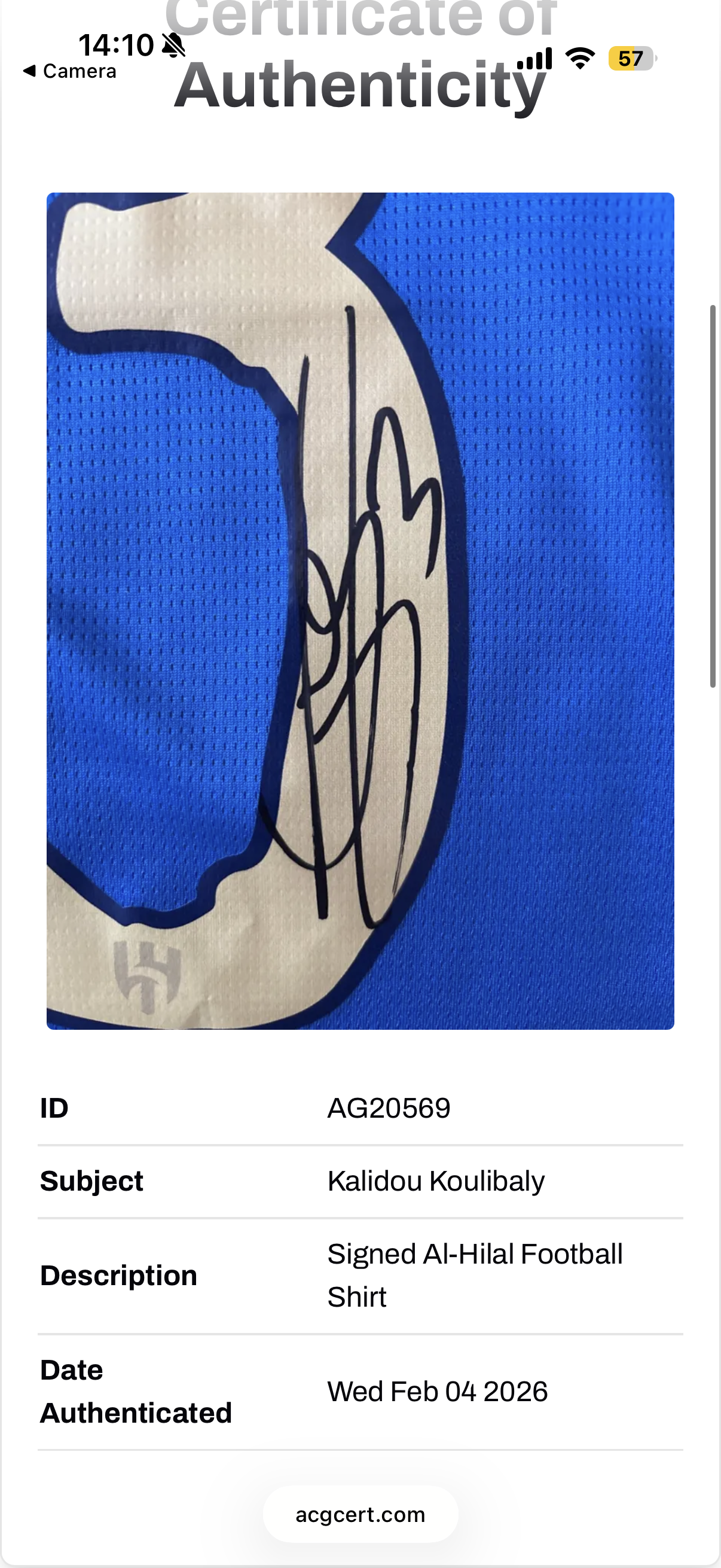 Kalidou Koulibaly Al Hilal Signed Shirt *RARE* COA ACG Cert Authenticated Saudi Pro League