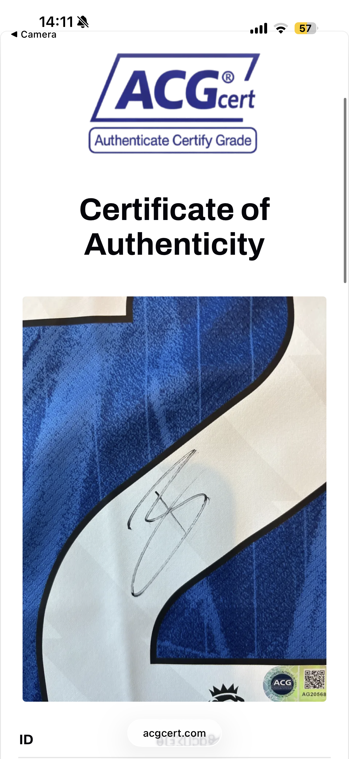 Malo Gusto Chelsea Signed Shirt *PROOF* COA ACG Cert Authentication RARE