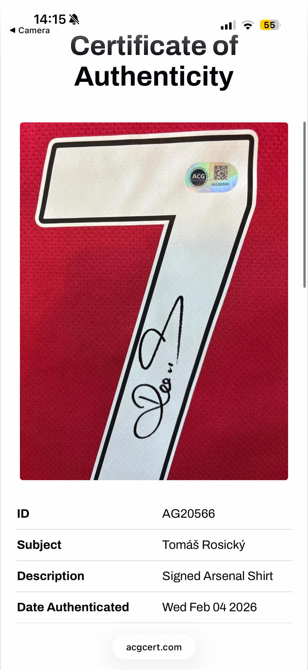 Tomas Rosicky Arsenal Signed Shirt RARE VIDEO PROOF ACG AUTHENTICATION RVP HENRY