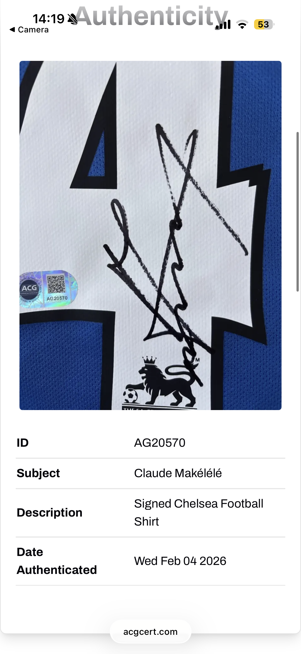 Claude Makelele Chelsea Signed Shirt 05/06 Home *RARE* PROOF ACG Authenticated