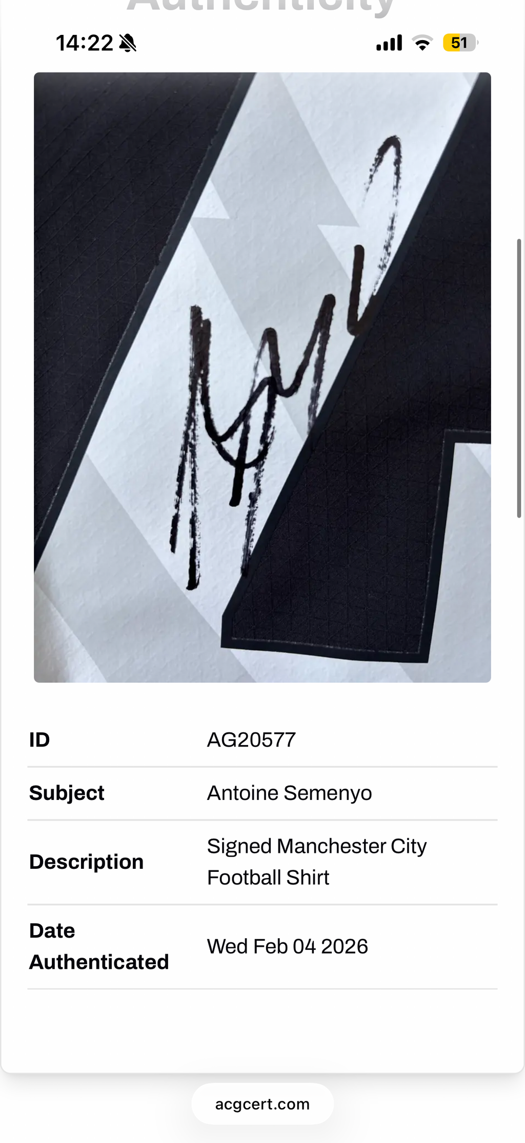 Antonie Semenyo Manchester City Signed Shirt *RARE* PLAYER EDITON *PROOF ACG CRT