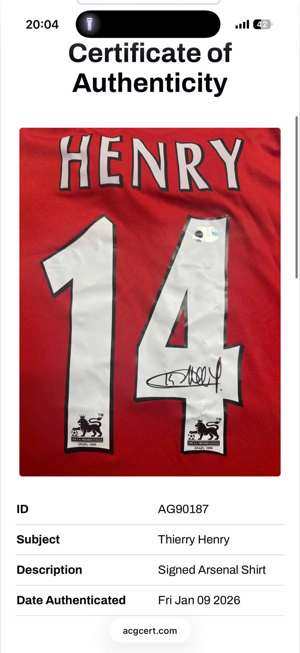 Thierry Henry Arsenal Signed Shirt Framed 03/04 Invincible *RARE* ACG COA