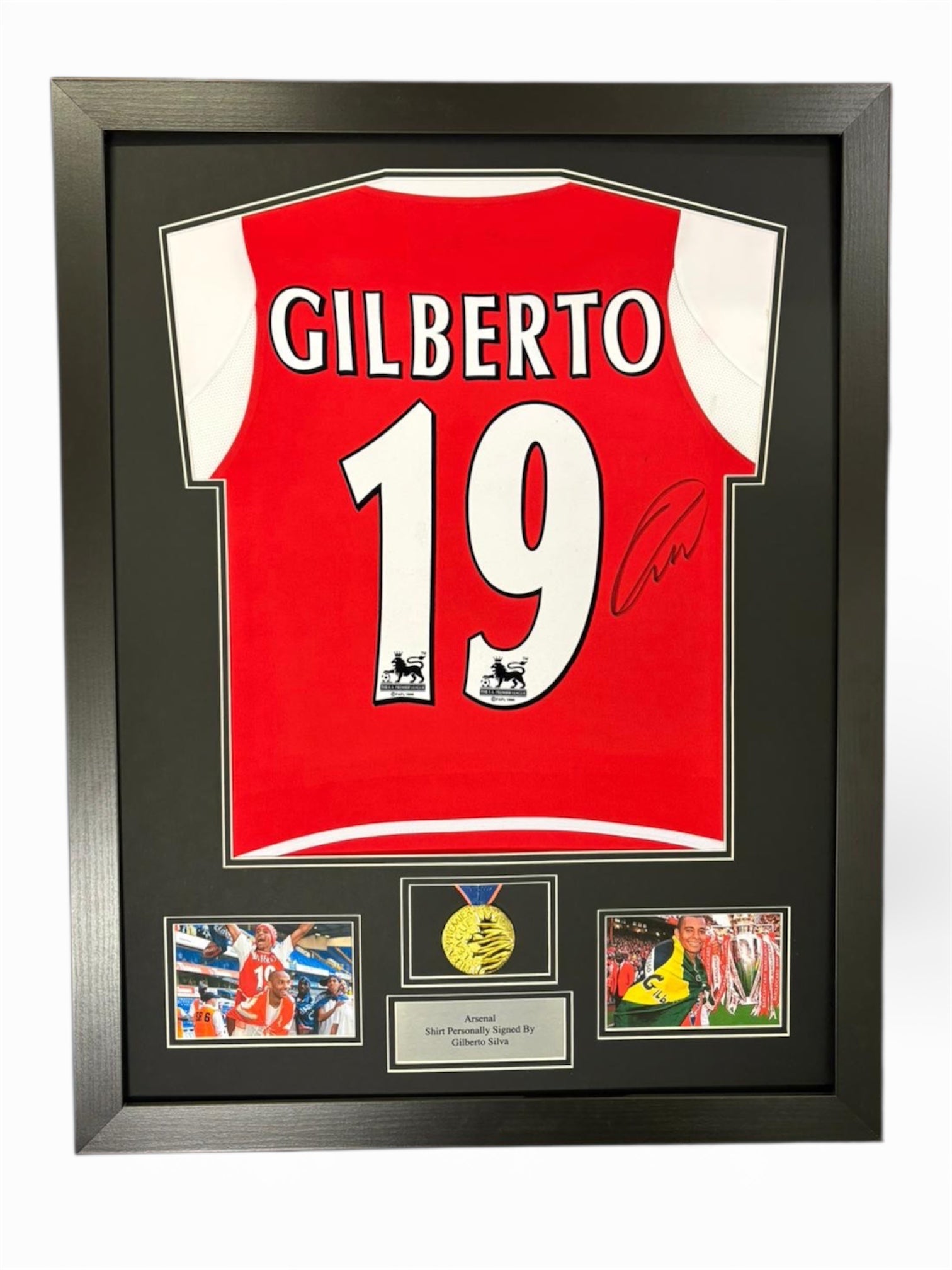 Gilberto Silva Arsenal Signed Shirt Framed 03/04Home Shirt Medal VIDEO PROOF+COA