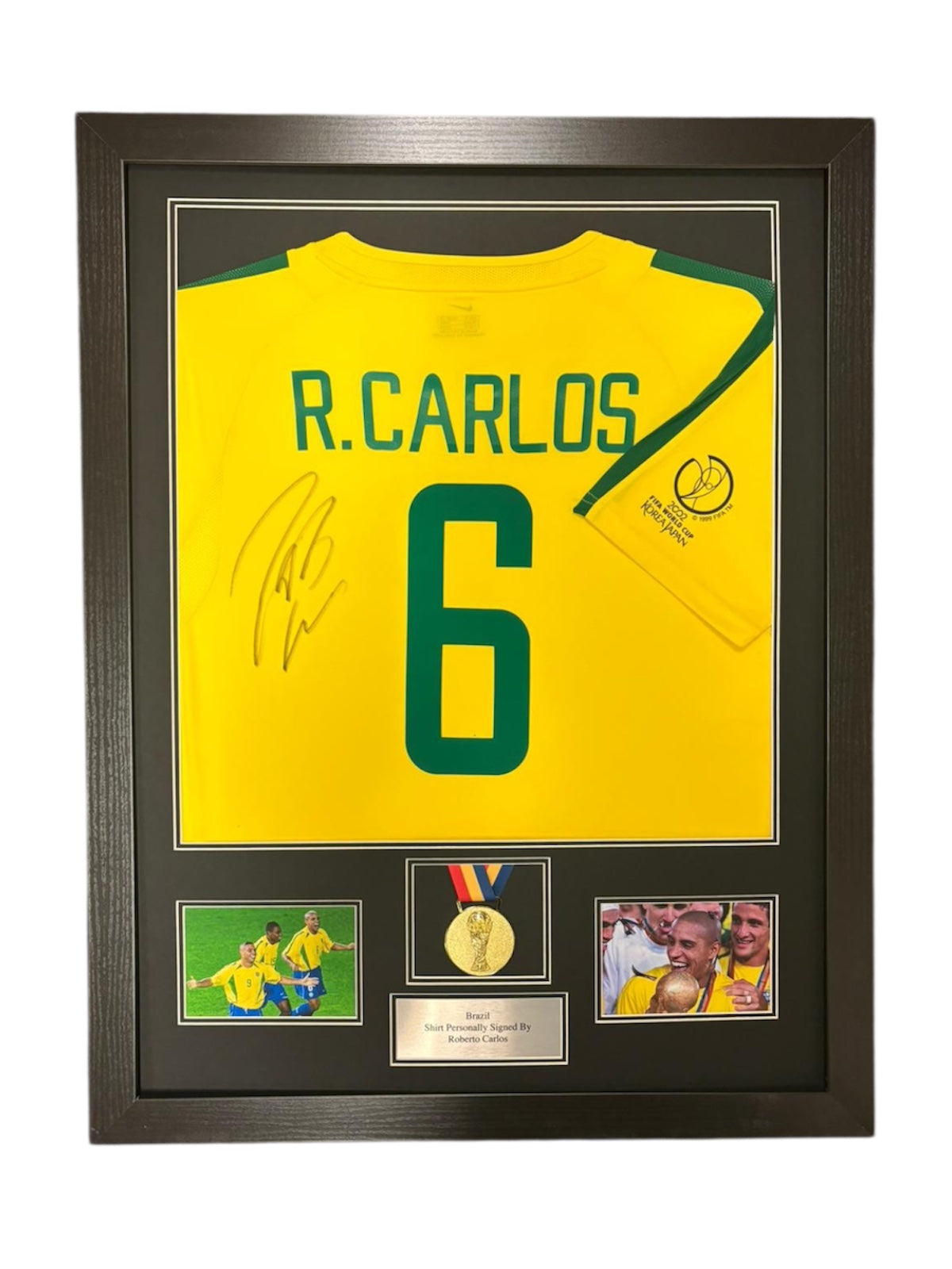 Roberto Carlos Brazil Signed Shirt Framed & Medal * VIDEO COA* World Cup Winners