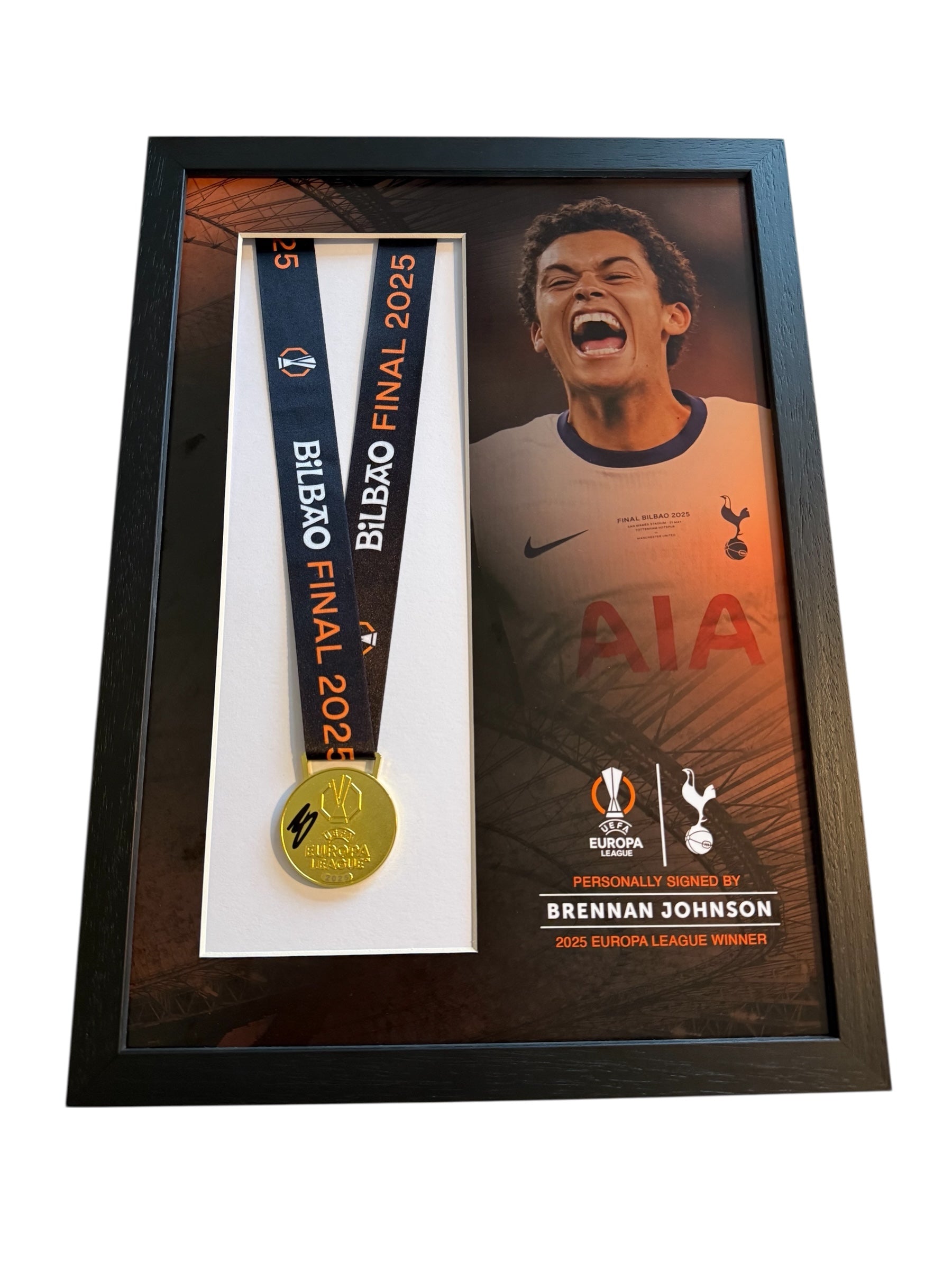 Brennan Johnson Tottenham Hotspur Signed Medal Europa League Framed PROOF & COA