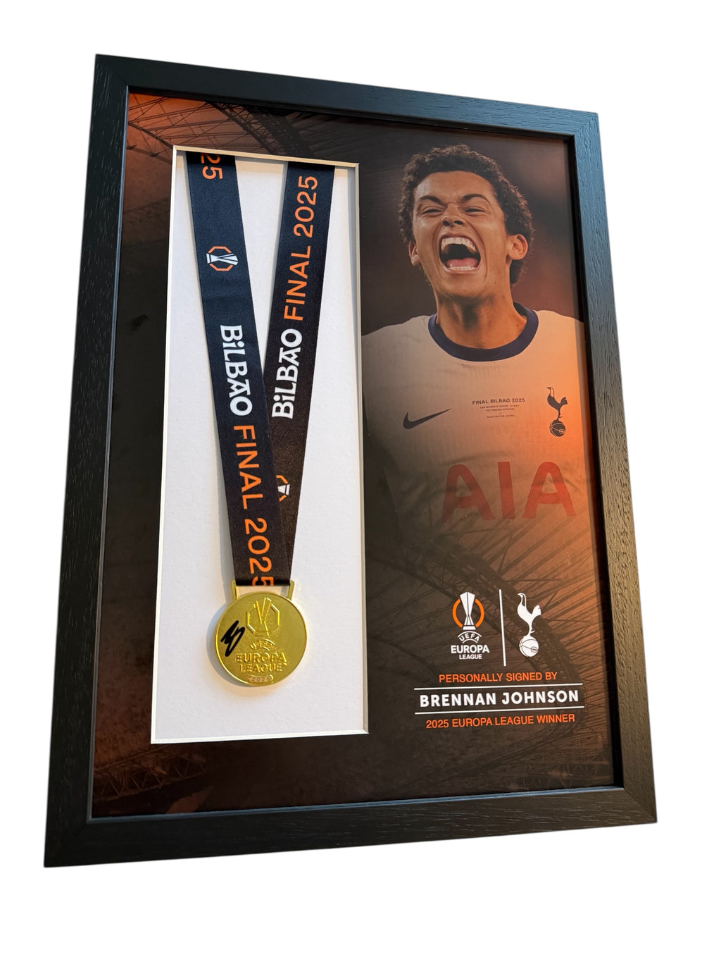 Brennan Johnson Tottenham Hotspur Signed Medal Europa League Framed PROOF & COA