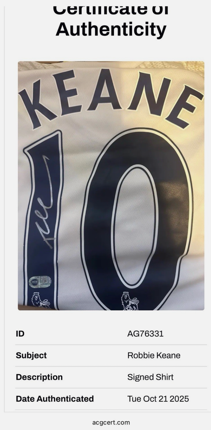 Robbie Keane Tottenham Hotspur Signed Shirt 09/10 *RARE* PROOF & ACG AUTHENTIC