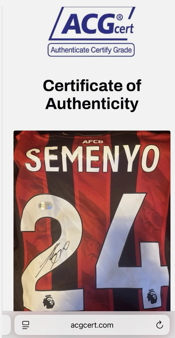 Antoine Semenyo Bournemouth Signed Shirt 25/26 Home ACG AUTHENTICATED RARE PROOF