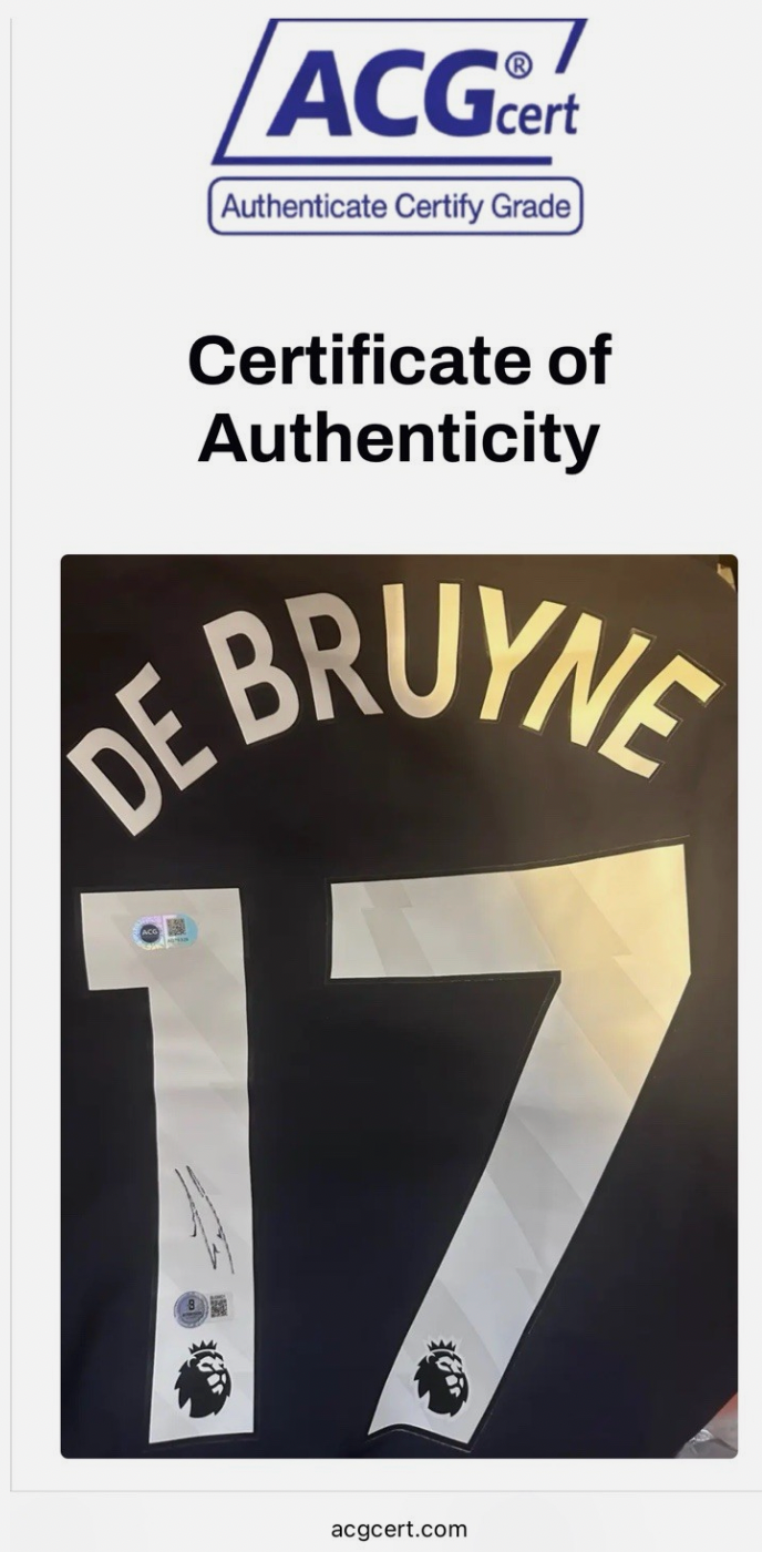 Kevin De Bruyne Manchester City Signed Shirt *BECKETT & ACG COA* RARE* Official
