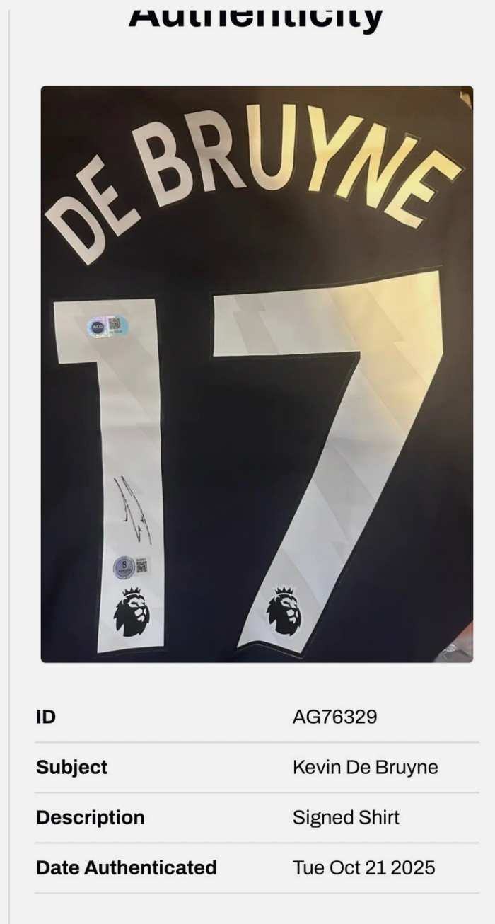 Kevin De Bruyne Manchester City Signed Shirt *BECKETT & ACG COA* RARE* Official