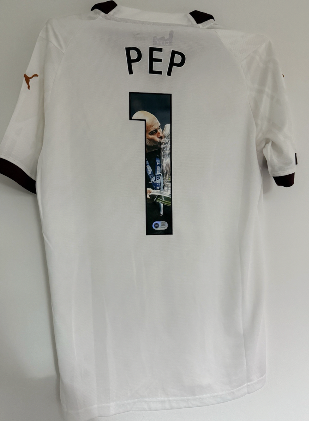 Pep Guardiola Manchester City Signed Shirt *RARE CUSTOM* PROOF & ACG CERT COA