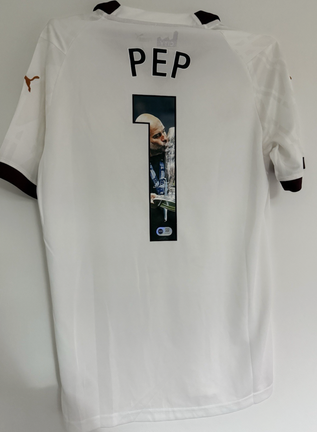 Pep Guardiola Manchester City Signed Shirt *RARE CUSTOM* PROOF & ACG CERT COA