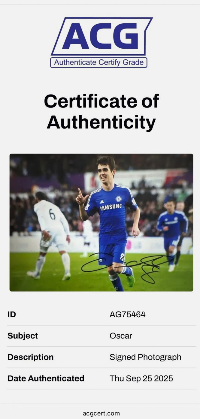 Oscar Chelsea FC Signed Photo *RARE* Authentic Signature *ACG AUTHENTICATED*