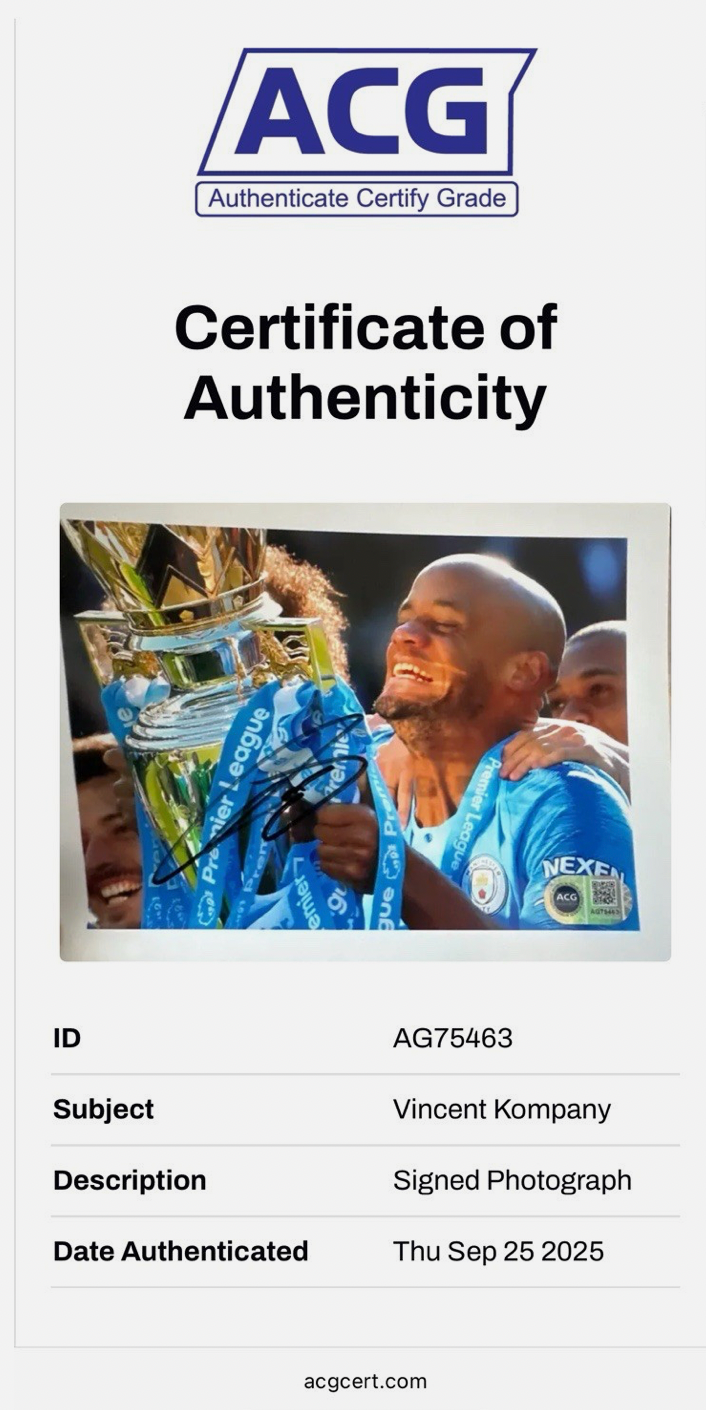 Vincent Kompany Manchester City Hand Signed Photo *PROOF & ACG AUTHENTICATED*