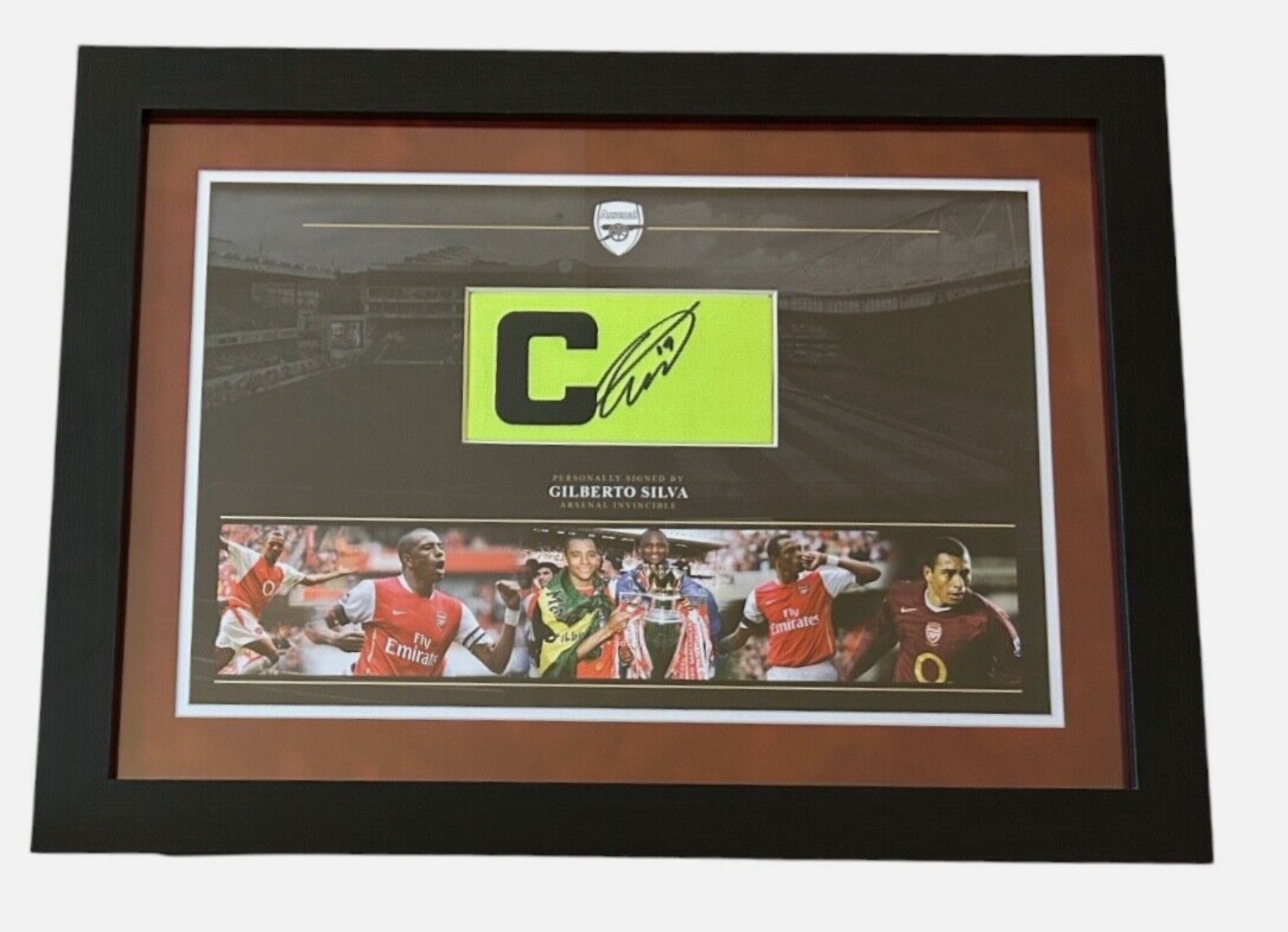 Gilberto Silva Arsenal signed captains armband Framed *VIDEO PROOF*