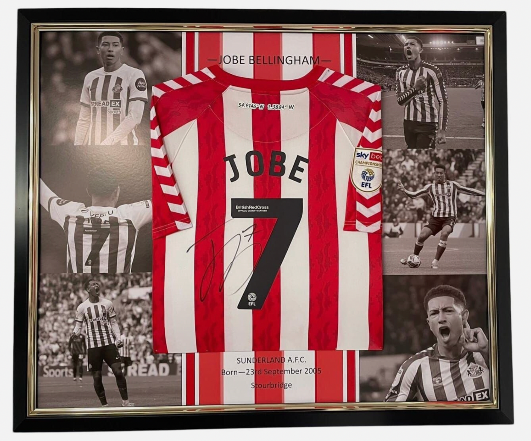 Jobe Bellingham Sunderland Signed Shirt FRAMED * VIDEO PROOF* MONTAGE FRAME