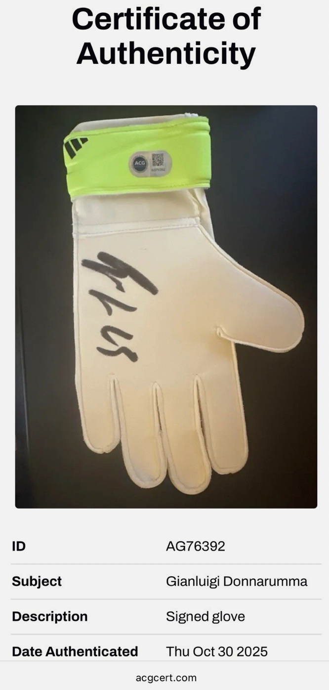 Gianluigi Donnarumma Manchester City Signed Glove Framed *RARE* PROOF & COA ACG